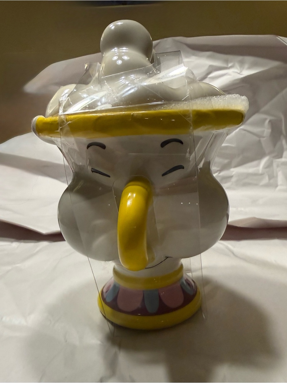 Disney Yellow and White Mrs. Potts Teapot Figurine Vase
